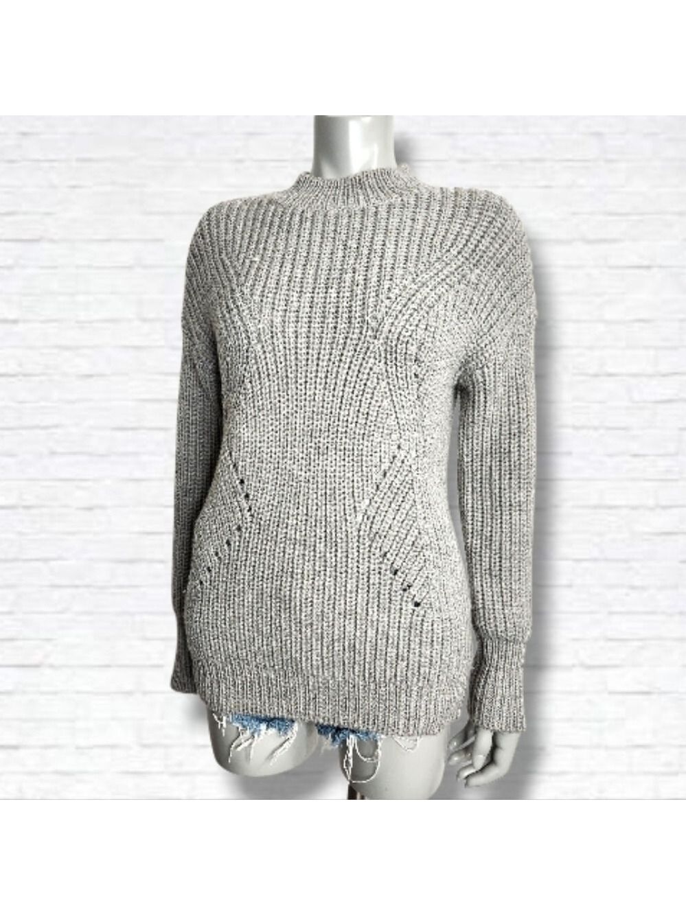 Brooks Brothers Grey Wool Mockneck Knit Sweater Size M